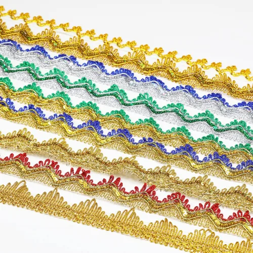 Miniatura 4 de Cinta de encaje trenzada de poliéster con lentejuelas plateadas brillantes 14 yardas 35mm de ancho para costura, manualidades, ropa, cortinas