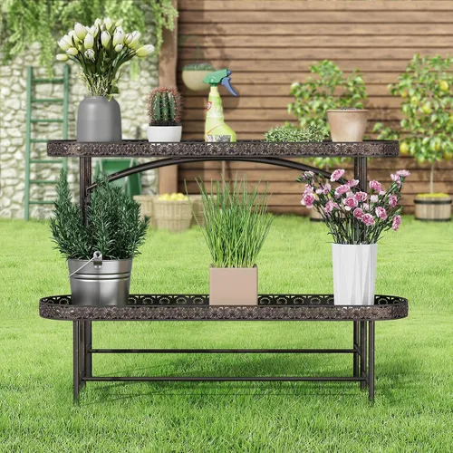Miniatura 4 de Soporte para Plantas de Exterior Interior de 2 Niveles de Metal, Soporte para Plantas Desmontable de Servicio Pesado, Estante Alto Portamacetas