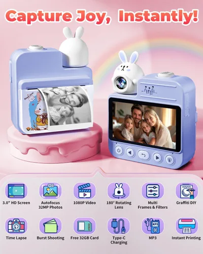 Miniatura 2 de Juguetes de impresión instantánea con cámara para niños, regalos de cumpleaños de Navidad para niñas y niños, cámara digital para niños de 3 4 5 6 7