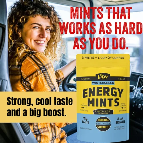 Miniatura 9 de Viter Energy Mentas de cafeína de 40 mg, sin azúcar, vitaminas B, veganas, aumenta el enfoque de alerta energizado rápido, píldoras de suplemento