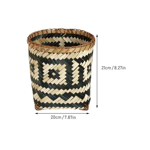 Miniatura 4 de Healeved Papelera de mimbre tejida de ratán, cesta de basura rústica, contenedor de basura redondo, contenedor de basura decorativo, cesta