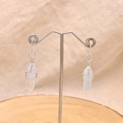 Miniatura 17 de Pendientes de cristal de punta envuelta en alambre de piedra pulida para mujer Reiki Energy Healing