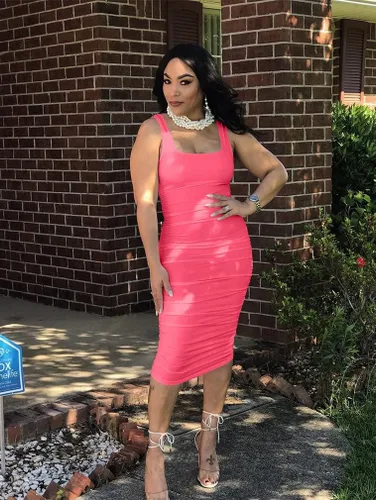 Miniatura 5 de BEAGIMEG Vestido midi sin mangas sexy fruncido para mujer