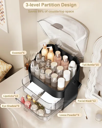 Miniatura 3 de Organizador de maquillaje para encimera, soporte para cuidado de la piel, organizador de mostrador de baño, caja de almacenamiento, vitrinas