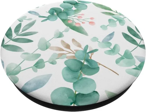 Miniatura 2 de Hojas de ramas florales de acuarela de eucalipto con flor verde PopSockets intercambiables PopGrip