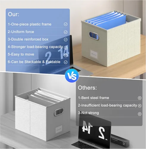 Miniatura 6 de Caja organizadora de archivos - Cajas de archivos para colgar archivos con tapa, juego de 3 carpetas decorativas colgantes organizadoras con rieles