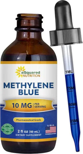 aSquared Nutrition Gotas de azul de metileno – Suplemento líquido de grado farmacéutico 1% para humanos – 10 mg de grado USP con vitamina C – Sin
