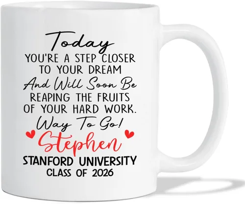 Miniatura 17 de Taza de café blanca personalizada para graduación, con texto en inglés "Behind You All Your Memories Before You All Your Dreams", taza de café de 11
