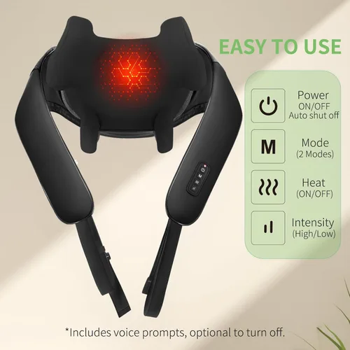 Miniatura 3 de MASGRE Masajeador Shiatsu de cuello y espalda con calor, masajeador de hombros inalámbrico mejorado de 2600mAh de amasamiento profundo 6D, almohada