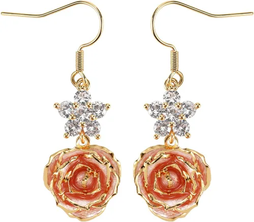 Miniatura 7 de Aretes de rosa chapados en oro para mujer, aretes de rosa de moda, el mejor regalo para esposa, madre en el día de San Valentín, aniversario