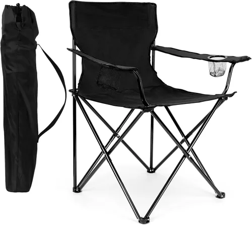 HaSteeL Silla de Camping, Silla Plegable Extra Grande para Adultos, Silla de Campamento Plegable con Portavasos, Portátil para Pesca al Aire Libre,