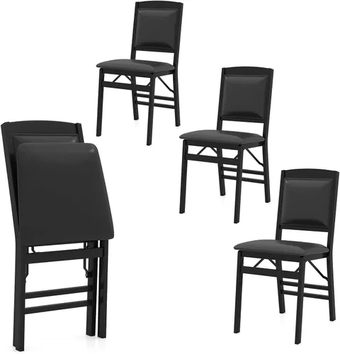 Miniatura 14 de Giantex Juego de 2 sillas de comedor plegables de madera negra con asiento acolchado, marco de madera maciza, carga máxima de 400 libras, sin