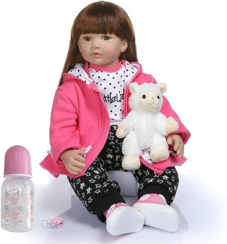 Miniatura 7 de iCradle Muñeca de bebé Reborn de 24 pulgadas y 23.6 in de cuerpo suave de vinilo realista muñeca de bebé princesa de pelo largo realista muñeca bebé