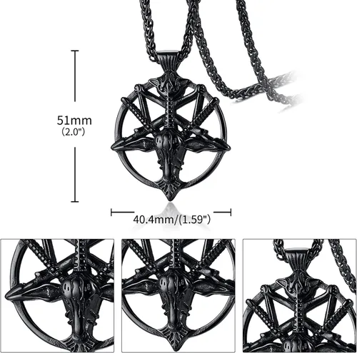 Miniatura 5 de Collar de pentagrama invertido de Satanás Colgante de calavera de cabeza de cabra baphomet de acero inoxidable, joyería satánica de cabra