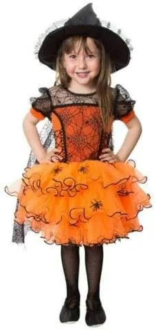 Miniatura 2 de Vestido de tul de Halloween para niñas pequeñas, vestido de manga larga con diseño de calabaza, telaraña, princesa, fiesta, faldas a rayas