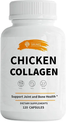 SIRUNES Cápsulas de colágeno de pollo – Suplemento nutricional de colágeno tipo II para apoyo de articulaciones, piel y huesos – Suplementos