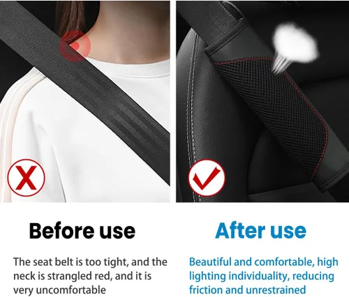 Miniatura 3 de BESULEN - Fundas para cinturón de seguridad de coche, juego de 2 protectores de correa de hombro de malla de cuero universal, almohadilla de arnés