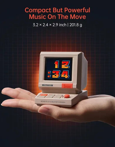 Miniatura 7 de Divoom MiniToo Retro Altavoz de Computadora de Estilo PC, Pantalla de Pixeles Inteligente con Caras Personalizadas, Bluetooth y Audio USB, Reloj