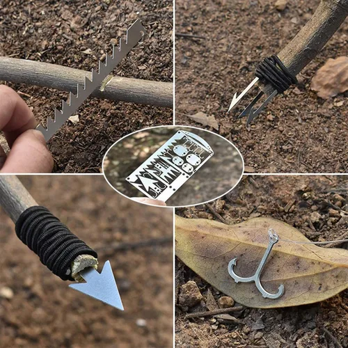 Miniatura 4 de SooGree Tarjetas de supervivencia, herramienta de campamento multiherramienta, kit EDC para senderismo al aire libre, pesca, caza, supervivencia