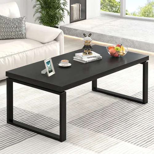 Miniatura 15 de EXCEFUR Mesa auxiliar moderna, mesa central de madera rústica y metal para sala de estar, mesa de té rectangular industrial para oficina en casa
