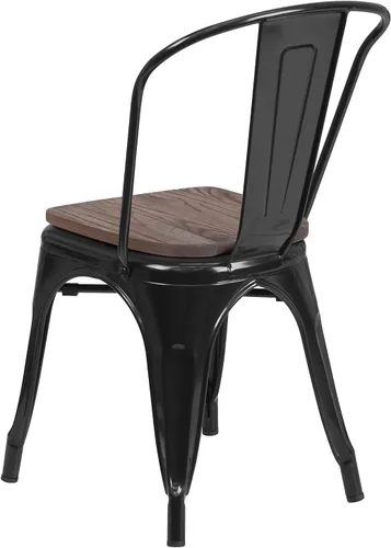 Miniatura 5 de Flash Furniture Perry - Silla apilable de metal con asiento de madera, 1 paquete, color negro