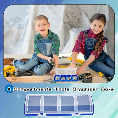 Miniatura 6 de Caja organizadora de tornillos de 8 piezas, caja de piezas de tornillo con 4 compartimentos, tapa translúcida, contenedores de herramientas