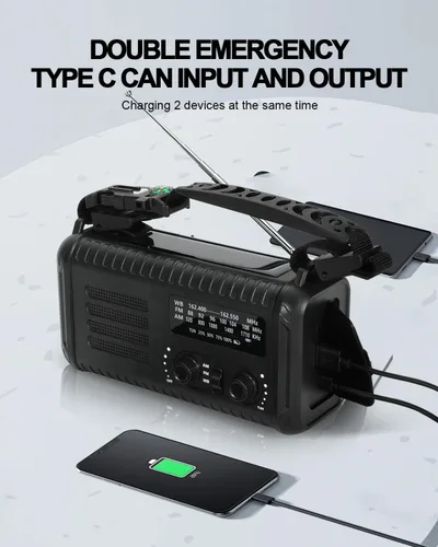 Miniatura 3 de Radio de emergencia de manivela, radio meteorológica de manivela solar de 20000 mAh / 74000 mWh con NOAA/AM/FM, radio alimentada por batería