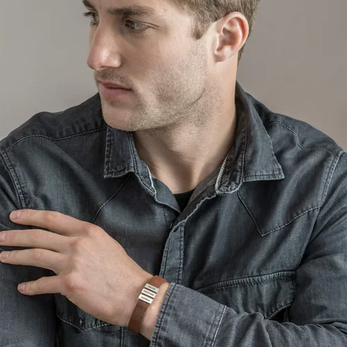 Miniatura 3 de MYKA - Pulsera de cuero marrón y negro para hombre con nombres, inscripción en cuentas de plata personalizadas, joyería personalizada para hombres