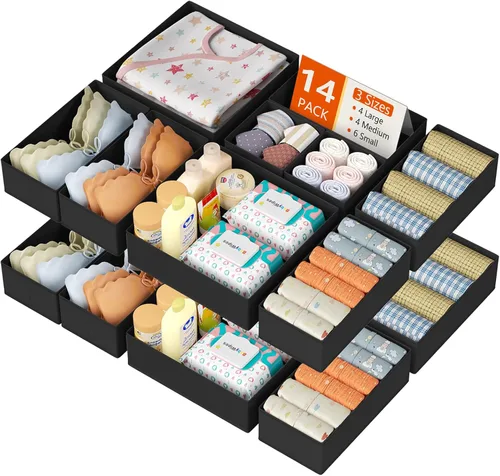 Miniatura 24 de DIMJ Organizador de cajones para ropa, paquete de 12 unidades, organizadores plegables para bebé, organizador de almacenamiento y cómoda para Beige