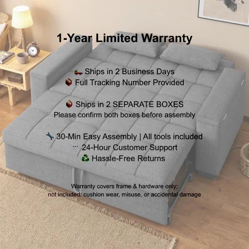 Miniatura 9 de Gizoon Sofá cama biplaza, sofá cama convertible 3 en 1 para sala de estar de apartamentos pequeños, reposabrazos de almacenamiento y respaldo Gris