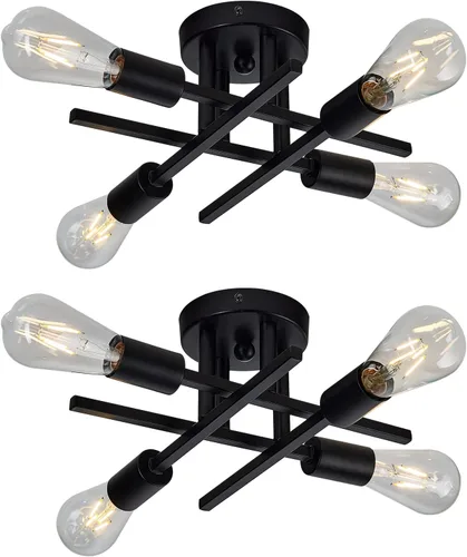 Miniatura 14 de ZGLAOJT Lámpara de techo semiempotrada de 4 luces, color negro mate con base E26, candelabro moderno para casa de campo, cocina, comedor