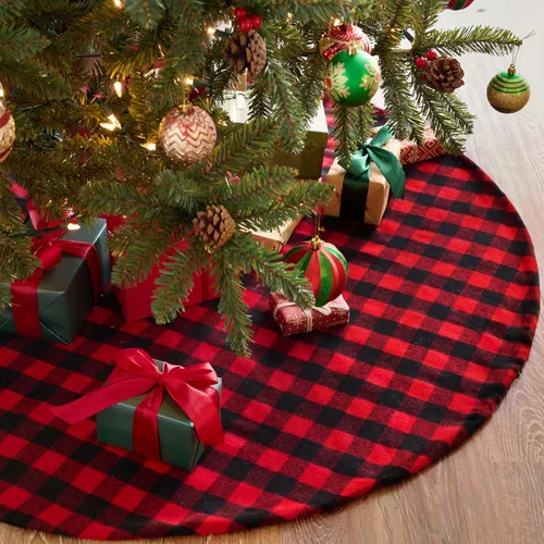 Joiedomi - Falda de árbol de Navidad de 36" a cuadros de búfalo, color rojo y negro, alfombrilla decorativa para fiestas de Navidad, víspera de Año