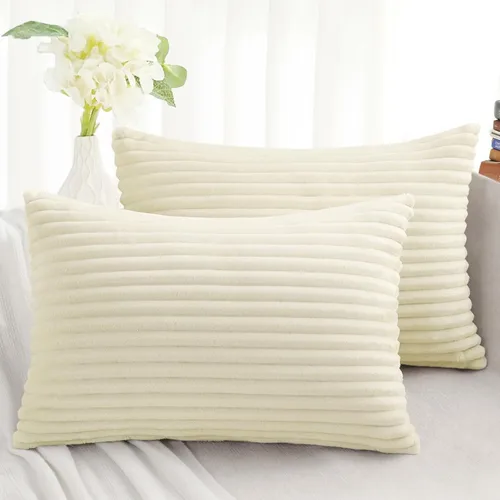 Miniatura 16 de Simmore Juego de 2 fundas de almohada decorativas de 16 x 16 pulgadas, fundas de almohada suaves de franela de felpa natural de doble cara para sofá