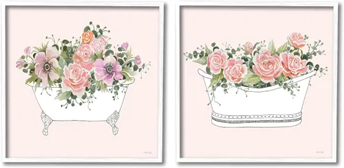 Miniatura 9 de Stupell Industries Cindy Jacobs - Juego de 2 botánicos para bañera, diseño floral rosa