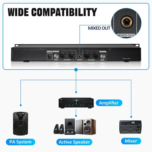 Miniatura 5 de Sistema de micrófono inalámbrico de 4 canales UHF 4 micrófonos Lavalier de solapa y diadema para karaoke, iglesia, conferencias, reuniones, fiestas