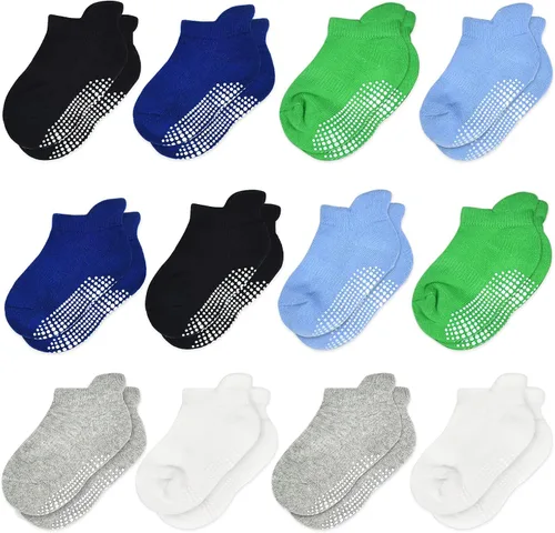 Tphon Calcetines antideslizantes para niños pequeños, 12 pares de calcetines de agarre para niños y niñas, calcetines de tobillo antideslizantes