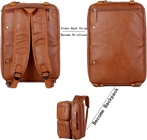 Miniatura 4 de Maletín de cuero vegano para hombre, mochila híbrida de 17 pulgadas, bolsa de mensajero de negocios HB-22