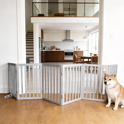 Miniatura 35 de Puerta para perros para interiores, valla independiente para perros, para la casa, puertas, pasillos o escaleras, puerta para mascotas plegable