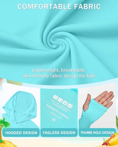 Miniatura 5 de Sudadera con capucha para niños, protección solar UPF 50+, manga larga, protección solar UV, camisa de pesca para niños y jóvenes, camisas de agua