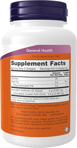 Miniatura 2 de NOW Supplements, CLA (ácido linoleico conjugado) 800 mg, aceite nutricional, 90 cápsulas blandas