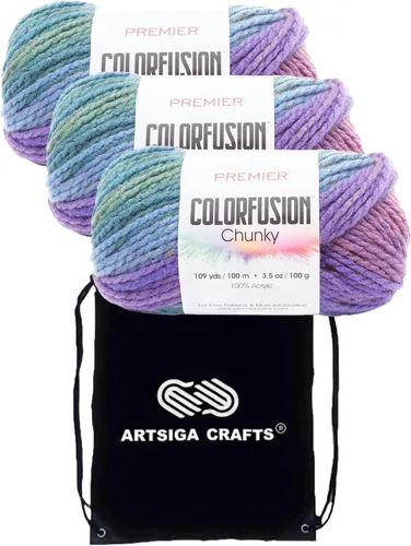Miniatura 13 de Premier Yarns Colorfusion Chunky Autumn Sky 1174-02 - Hilo acrílico grueso y voluminoso #5 (6 madejas, el mismo lote de tinte) para ganchillo