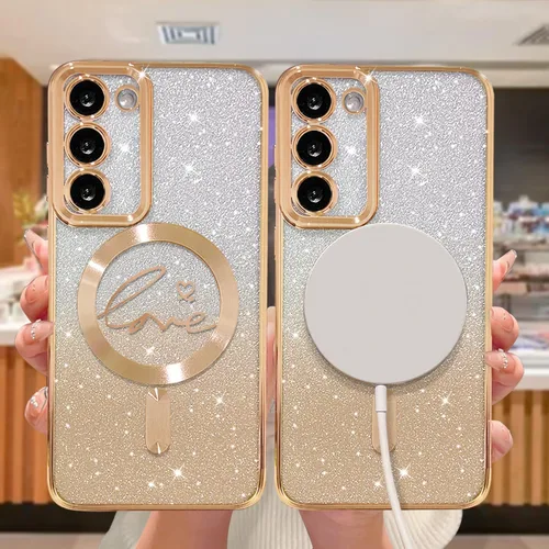 Miniatura 67 de ZONRW - Funda para Samsung Galaxy S22 Ultra magnética, para mujeres y niñas, cubierta trasera suave, lujosa, con corazón de amor, bling, degradado