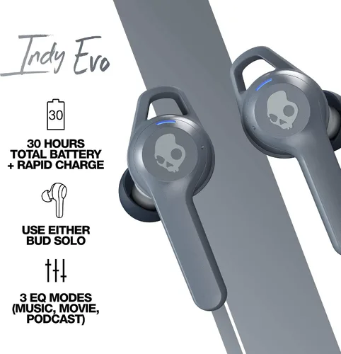 Miniatura 3 de Auriculares in-ear inalámbricos Skullcandy Indy Evo, batería de 30 horas, micrófono, funciona con iPhone, Android y dispositivos Bluetooth - Gris