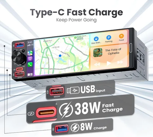 Miniatura 7 de Radio DIN individual estéreo para automóvil con Apple CarPlay y Android Auto, radio de coche con pantalla táctil InCell de 6.5 pulgadas con cámara