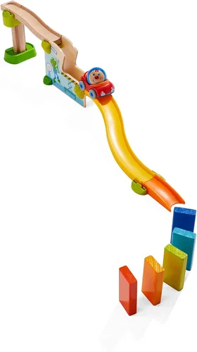 Miniatura 3 de HABA Juego de carreras de pelota y pista con coche y dominó, 16 piezas Kullerbü Marble Runs y juegos de construcción para niños de 2 años