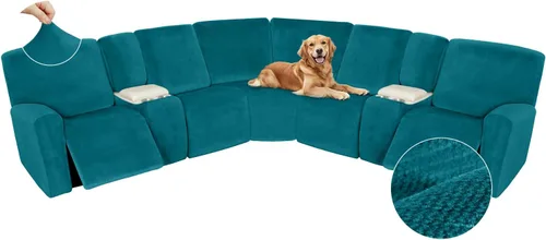 Miniatura 602 de Arfntevss Fundas de sofá seccional reclinable de terciopelo, Funda de sofá seccional de esquina para sofá reclinable, Funda elástica suave