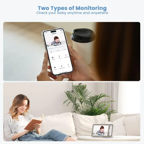 Miniatura 3 de ieGeek Monitor de Bebé con Pantalla Dividida 2K, Monitor de Bebé de Audio de 5 Pulgadas con 2 Cámaras, Video WiFi para Smartphone Cámara Dual