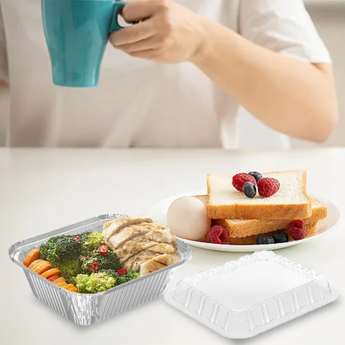 Miniatura 6 de iHomeSet Paquete de 25 unidades de 1 libra de sartén rectangular desechable de papel de aluminio con tapas de domo de plástico transparente de 16