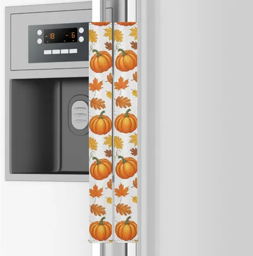 Emelivor Juego de 2 fundas de repuesto para manija de puerta de refrigerador, color blanco calabaza otoñal, para hornos, lavavajillas, mantiene