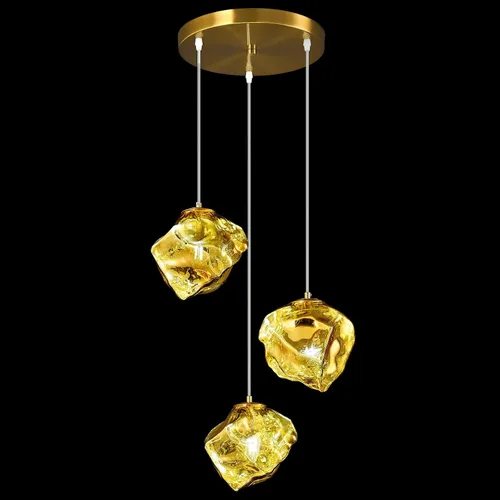 Modernas luces colgantes doradas para isla de cocina, mini lámparas colgantes de vidrio, lámpara creativa de imitación irregular con forma de piedra